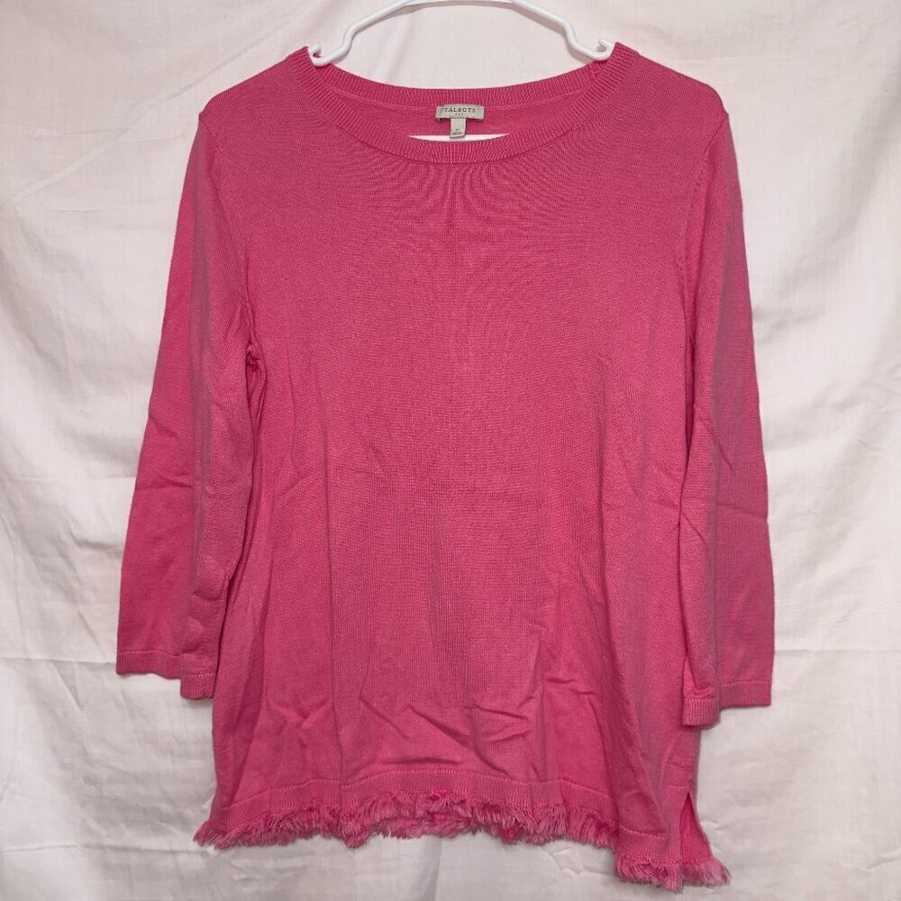 Talbots Pink Long Sleeve Casual Fringe Hem Lightweight Knit Sweater size medium